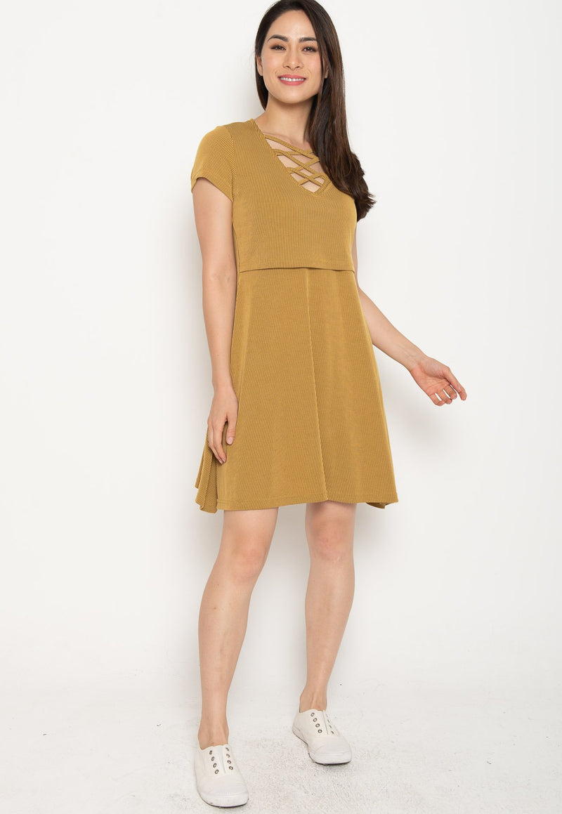 Ambar Crisscross Nursing Dress in Yellow  by Jump Eat Cry - Maternity and nursing wear