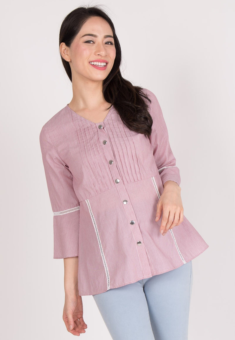 Cotton Pinstripe Nursing Top in Red  by Jump Eat Cry - Maternity and nursing wear