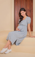 Fleurette Side Slit Nursing Dress in Blue