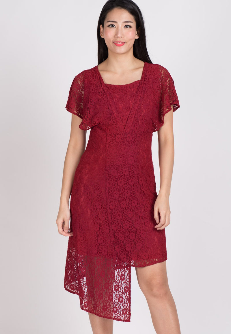 SALE Red Lace Hi Low Hem Nursing Dress  by Jump Eat Cry - Maternity and nursing wear