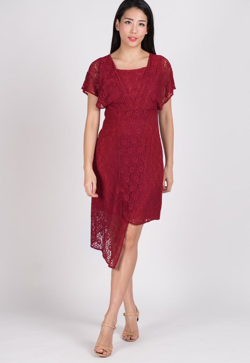 SALE Red Lace Hi Low Hem Nursing Dress  by Jump Eat Cry - Maternity and nursing wear
