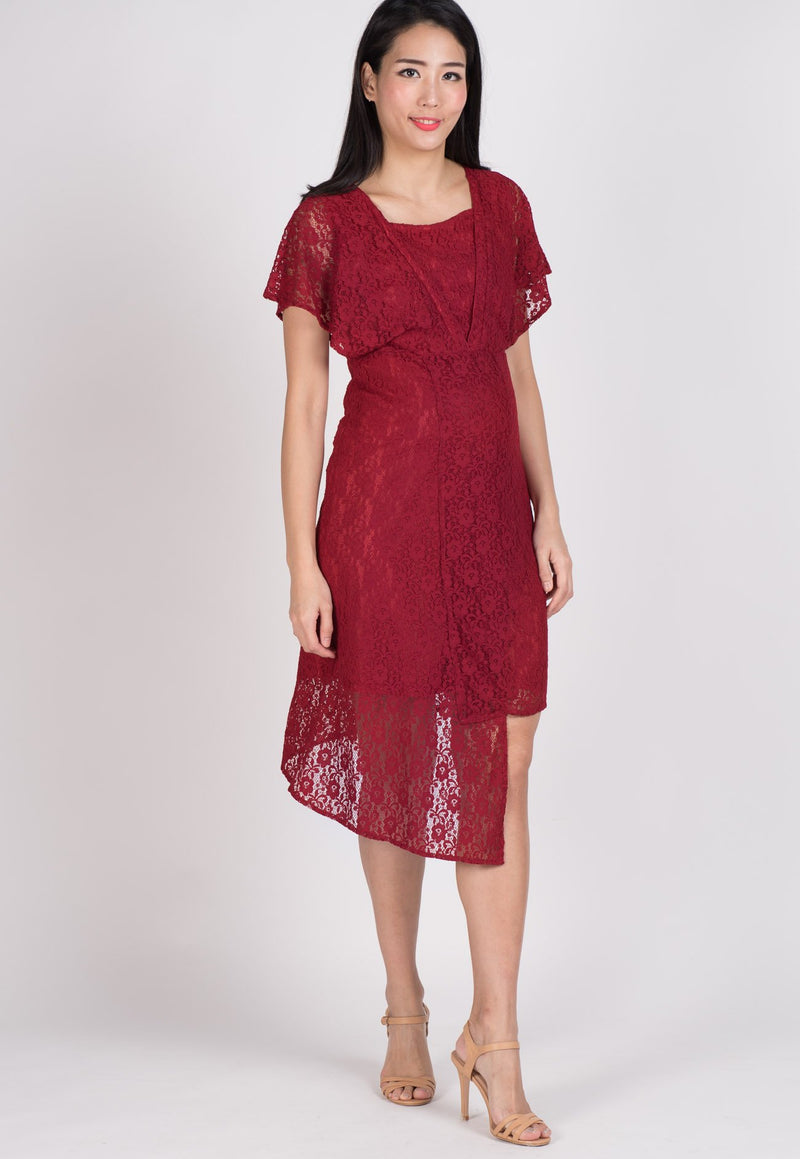 SALE Red Lace Hi Low Hem Nursing Dress  by Jump Eat Cry - Maternity and nursing wear