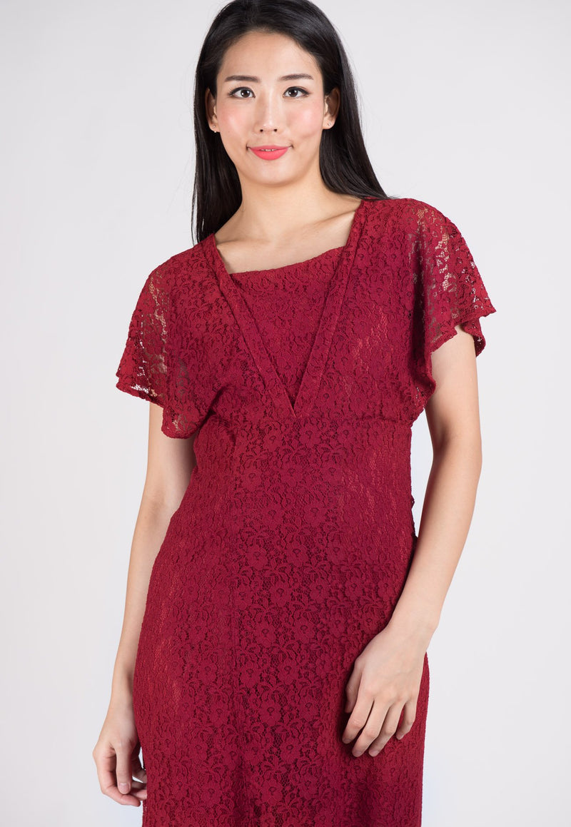 SALE Red Lace Hi Low Hem Nursing Dress  by Jump Eat Cry - Maternity and nursing wear