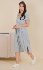 Fleurette Side Slit Nursing Dress in Blue