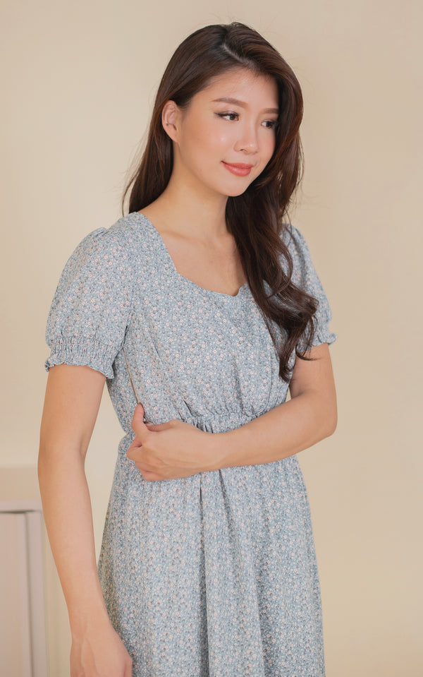 Fleurette Side Slit Nursing Dress in Blue