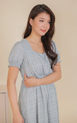 Fleurette Side Slit Nursing Dress in Blue