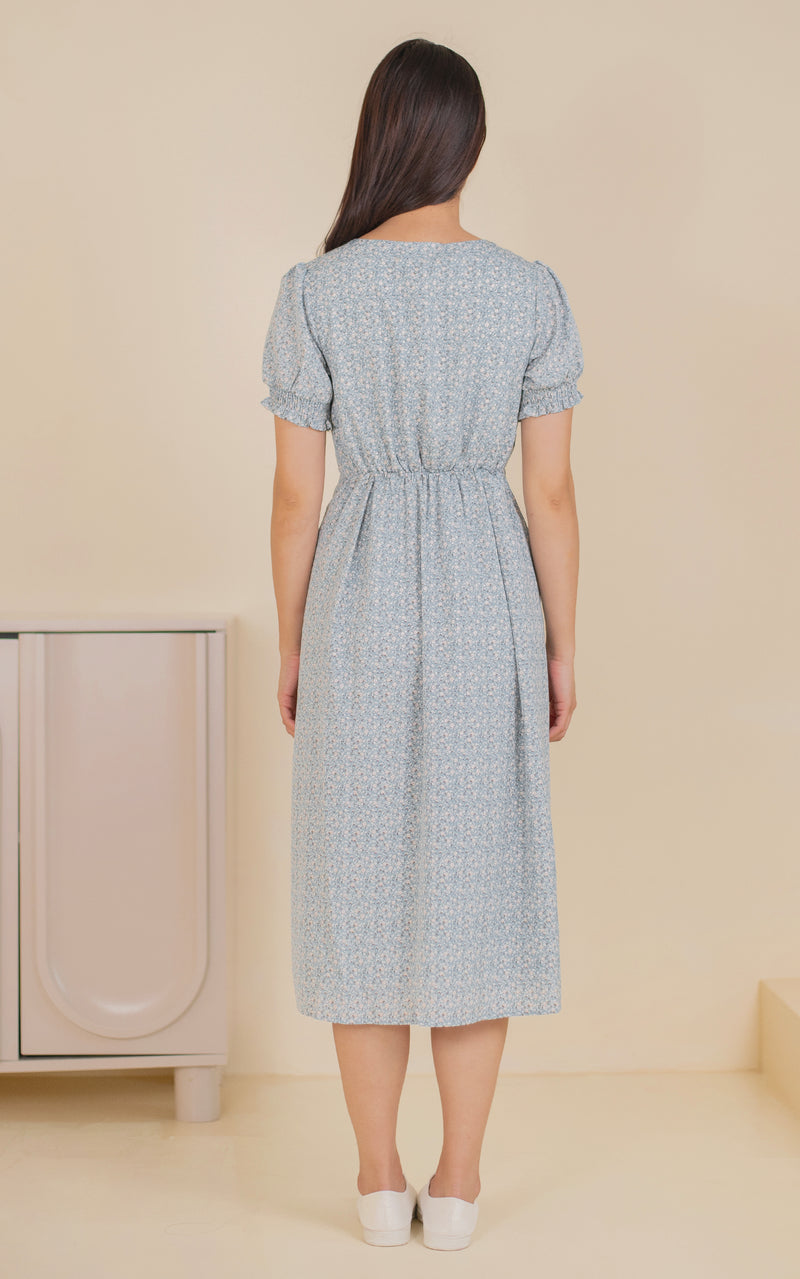 Fleurette Side Slit Nursing Dress in Blue