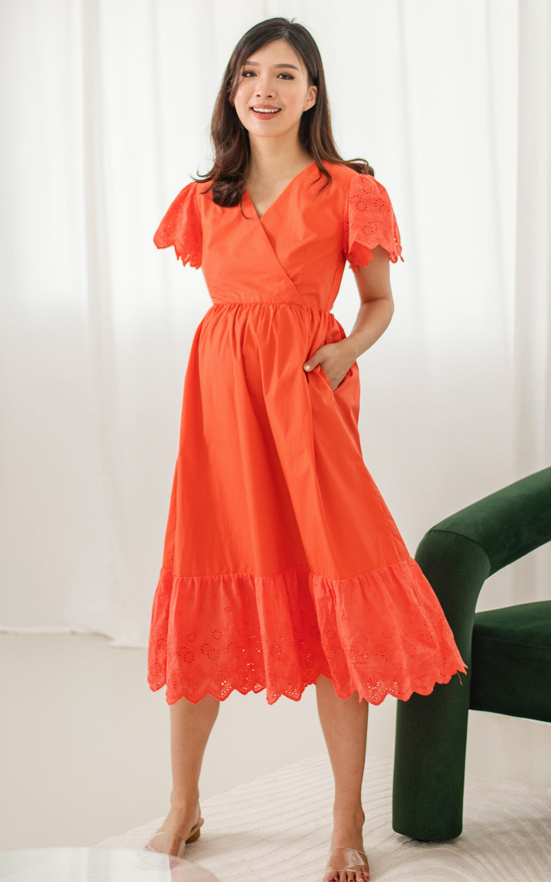 Anna Flutter Nursing Dress in Orange