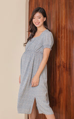 Fleurette Side Slit Nursing Dress in Blue