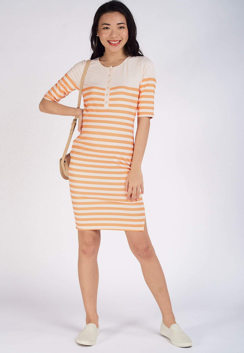 Elodie Ribbed Nursing Dress in Yellow  by Jump Eat Cry - Maternity and nursing wear