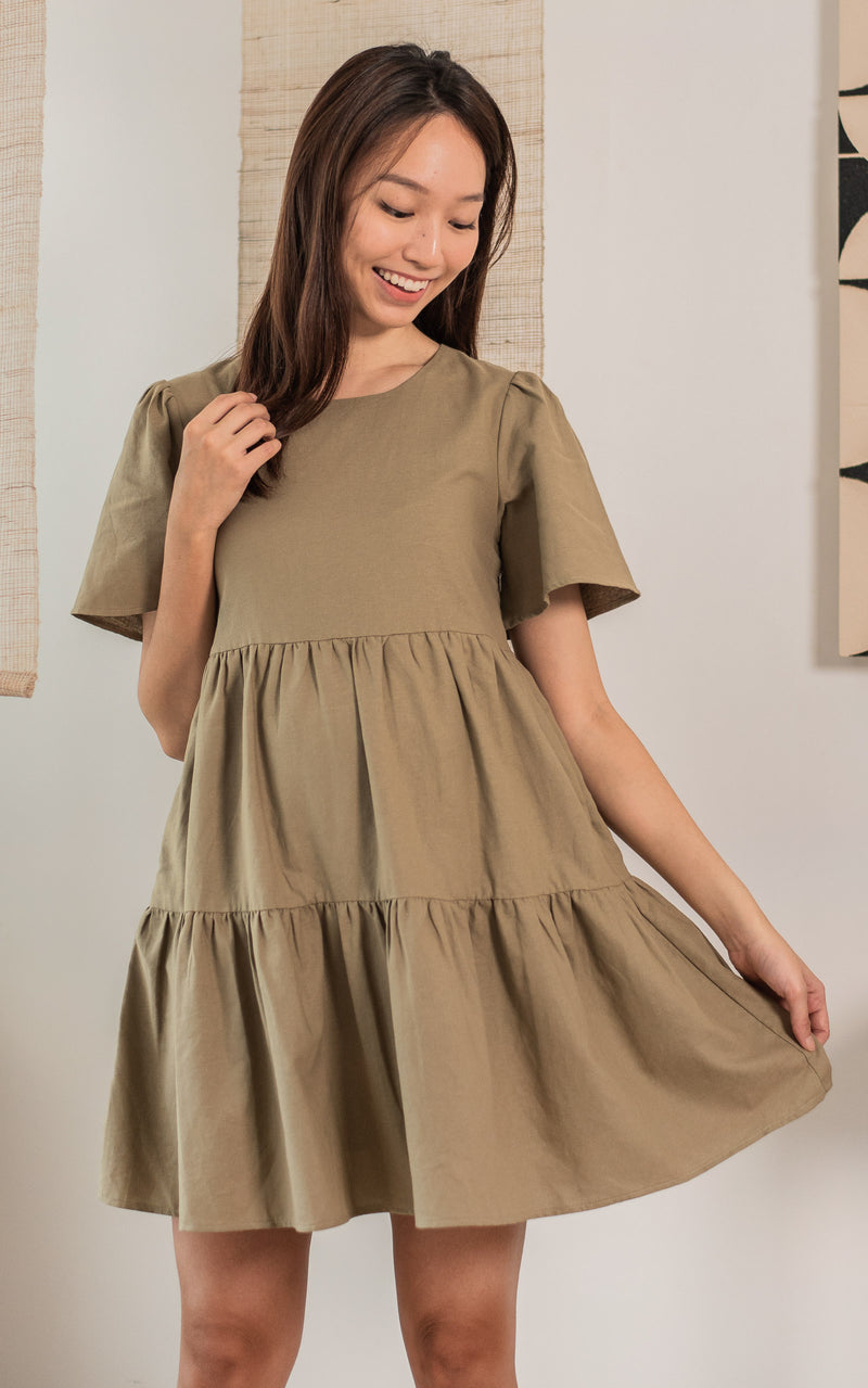 Maya Nursing Dress in Olive Green