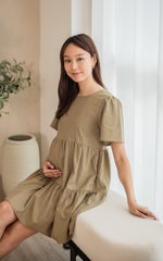 Maya Nursing Dress in Olive Green