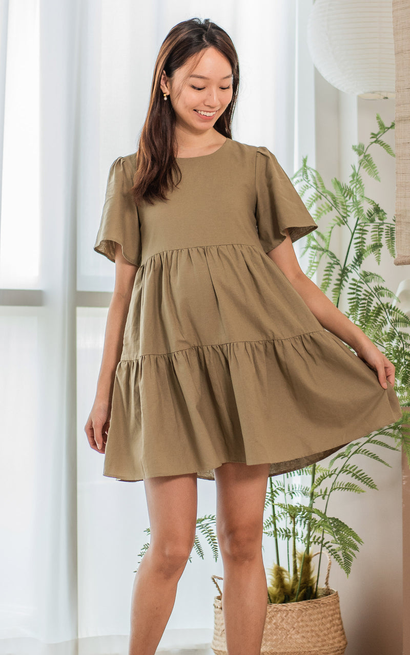 Maya Nursing Dress in Olive Green