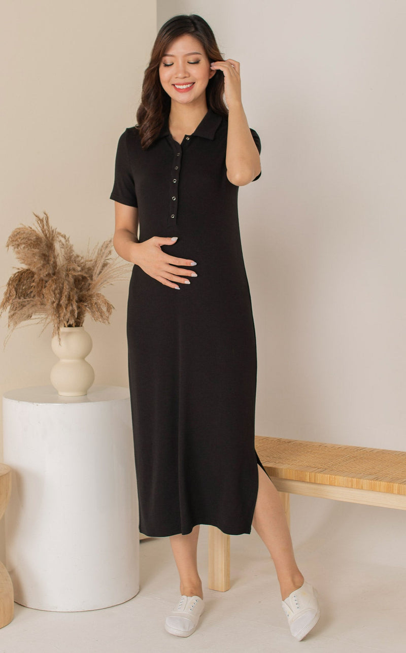 Parker Polo Nursing Dress in Black