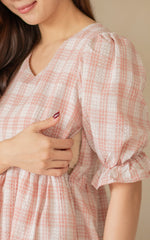 Sofia Checkered Nursing Dress in Pink