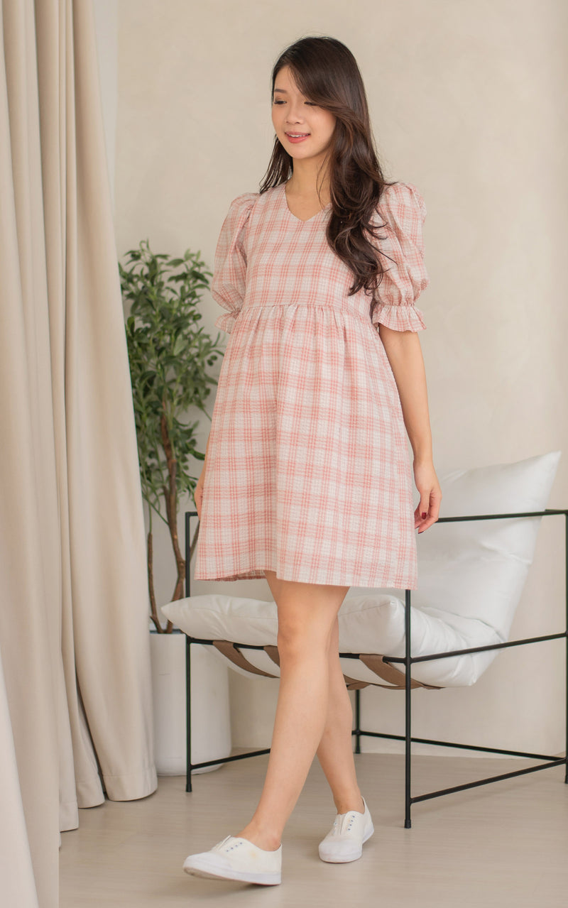 Sofia Checkered Nursing Dress in Pink