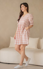 Sofia Checkered Nursing Dress in Pink