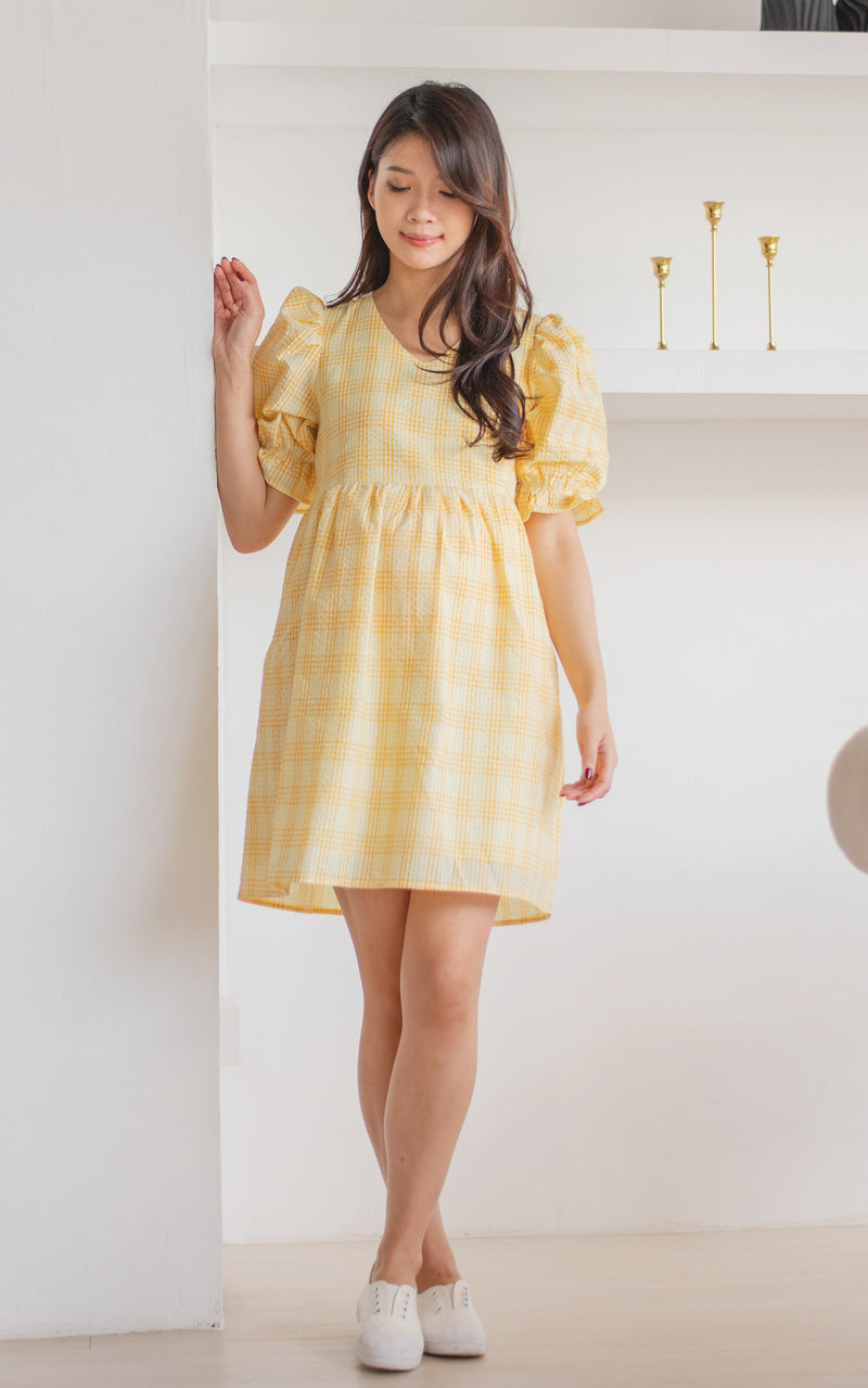 Sofia Checkered Nursing Dress in Yellow