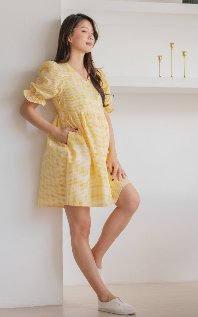 Sofia Checkered Nursing Dress in Yellow