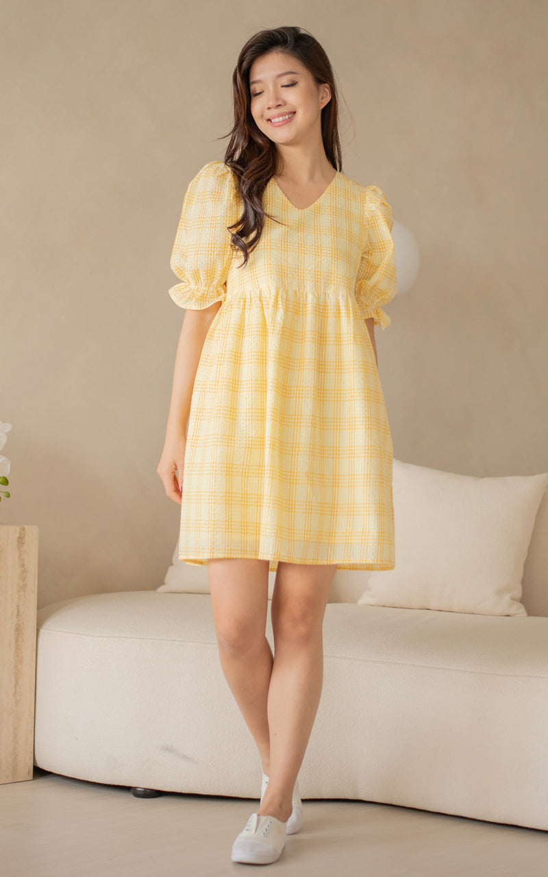 Sofia Checkered Nursing Dress in Yellow