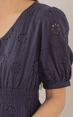 Tiffany Peplum Eyelet Nursing Top in Navy