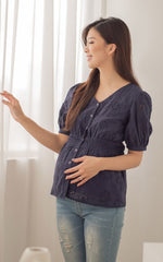 Tiffany Peplum Eyelet Nursing Top in Navy