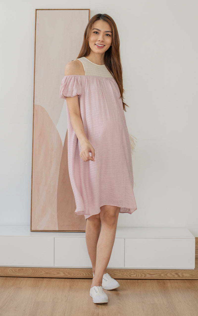 Elora Off Shoulder Nursing Dress in Blush