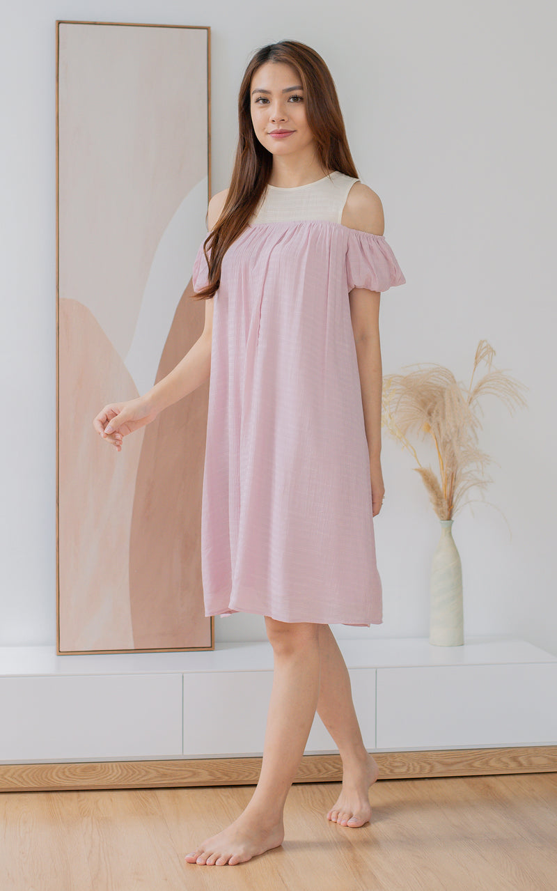 Elora Off Shoulder Nursing Dress in Blush