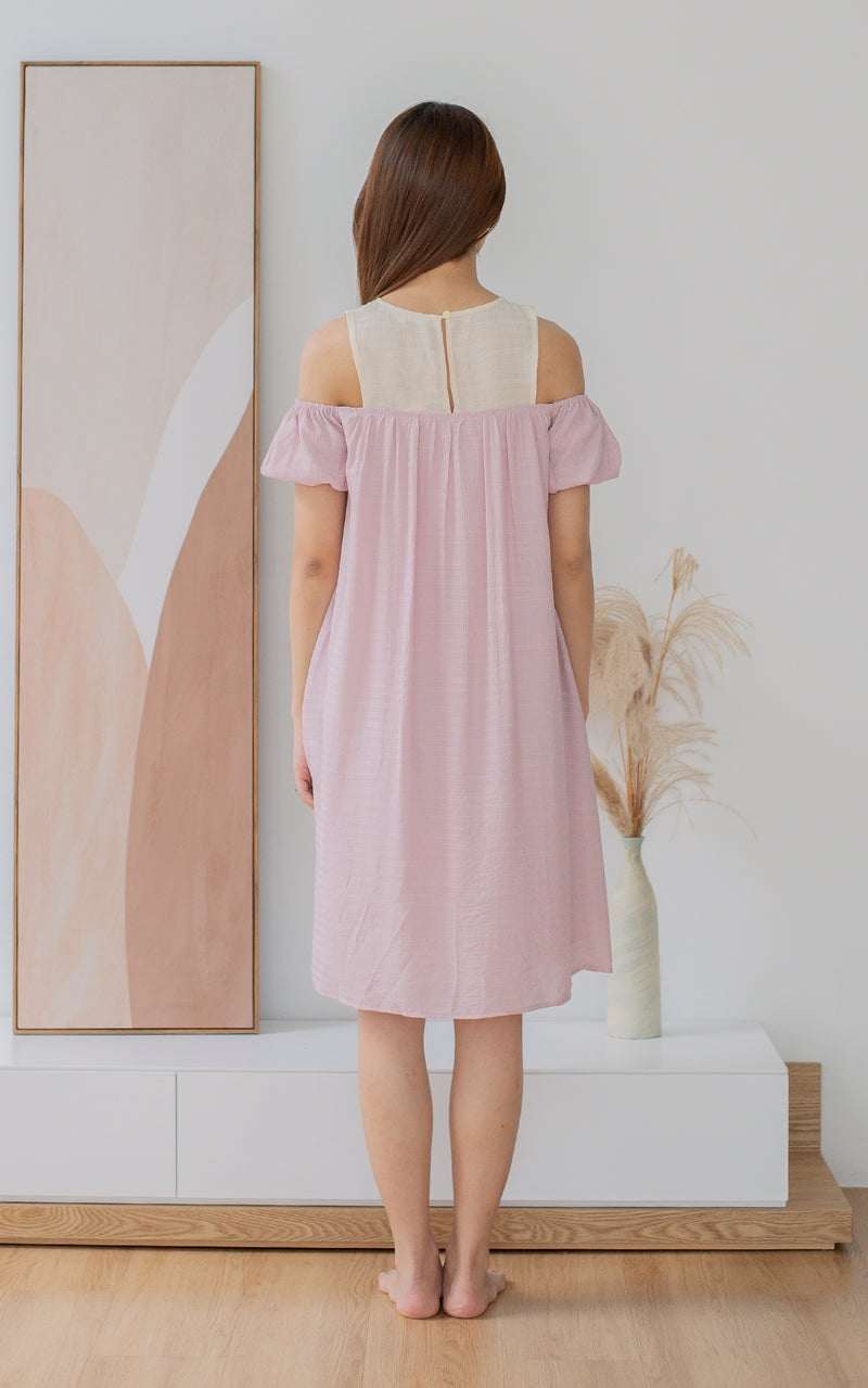 Elora Off Shoulder Nursing Dress in Blush